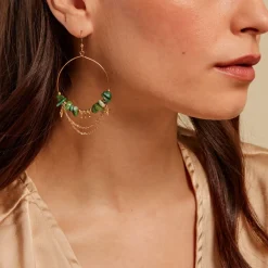 Boucles D'oreilles Pendantes Athena Acier Doré Jaspe Africain|Marc Orian Best