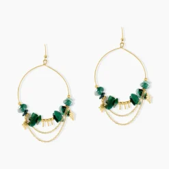 Boucles D'oreilles Pendantes Athena Acier Doré Jaspe Africain|Marc Orian Best