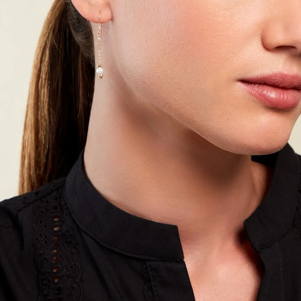 Boucles D'oreilles Pendantes Petrona Or Jaune Perle De Culture|Marc Orian Hot