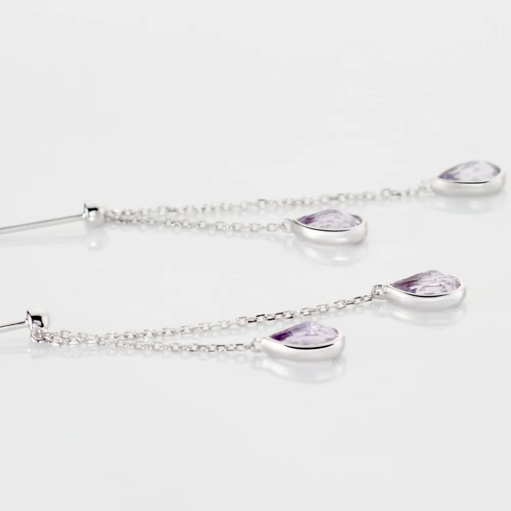 Boucles D'oreilles Pendantes Djime Or Blanc Amethyste|Marc Orian Sale