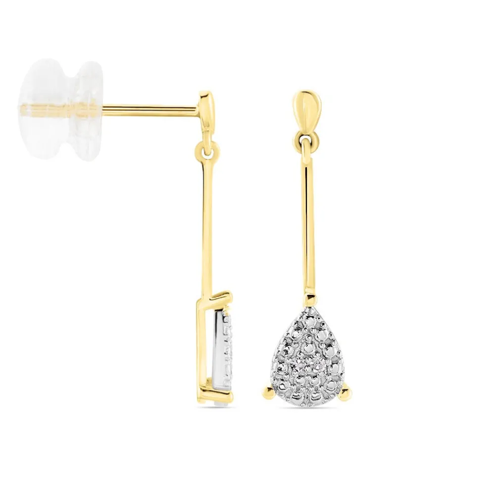 Boucles D'oreilles Pendantes Pear C Or Jaune Diamant|Marc Orian New