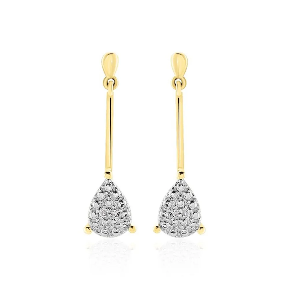 Boucles D'oreilles Pendantes Pear C Or Jaune Diamant|Marc Orian New