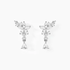 Boucles D'oreilles Pendantes Bertha Argent Blanc Oxyde De Zirconium|Marc Orian New