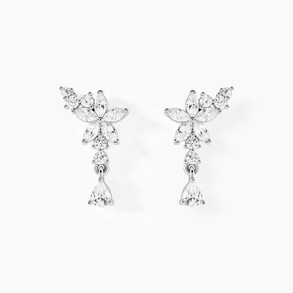 Boucles D'oreilles Pendantes Bertha Argent Blanc Oxyde De Zirconium|Marc Orian New