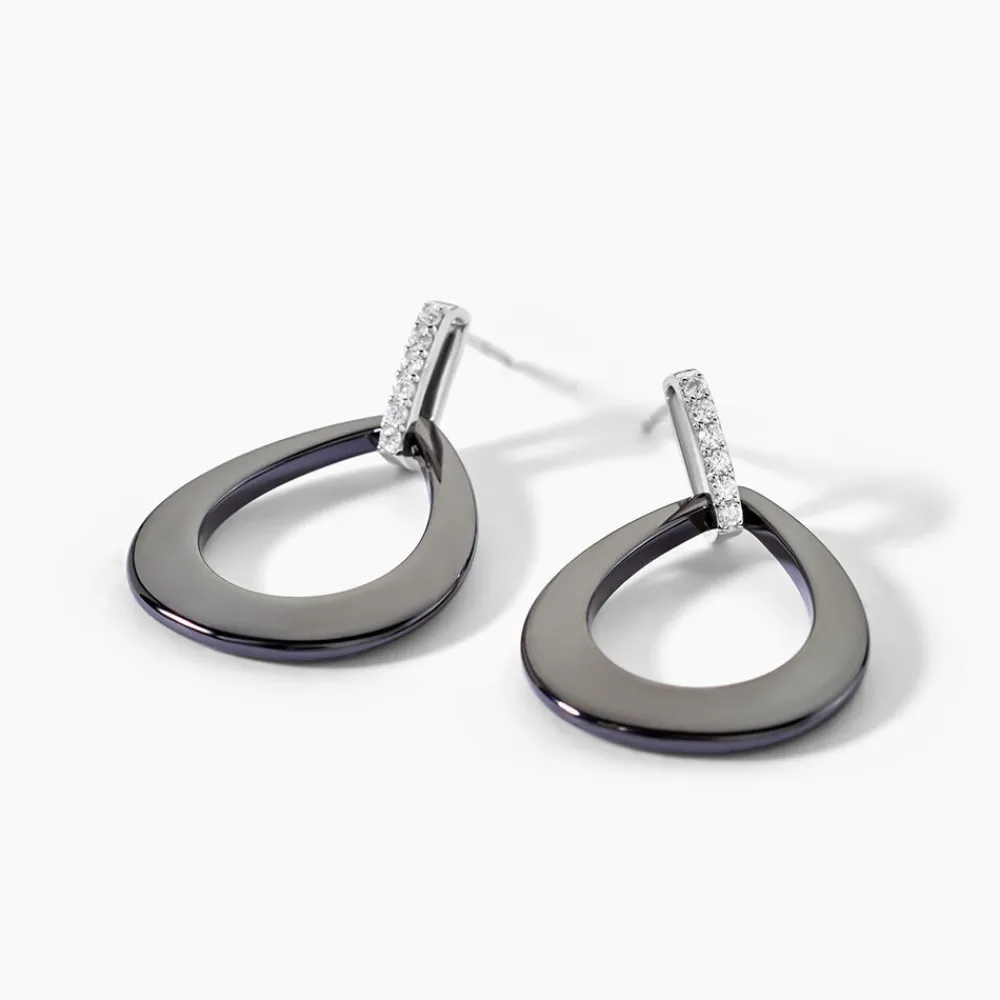 Boucles D'oreilles Pendantes Nelly Argent Blanc Céramique Et Oxyde|Marc Orian