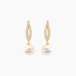 Boucles D'oreilles Pendantes Tesnimae Or Jaune Oxyde Perle De Culture