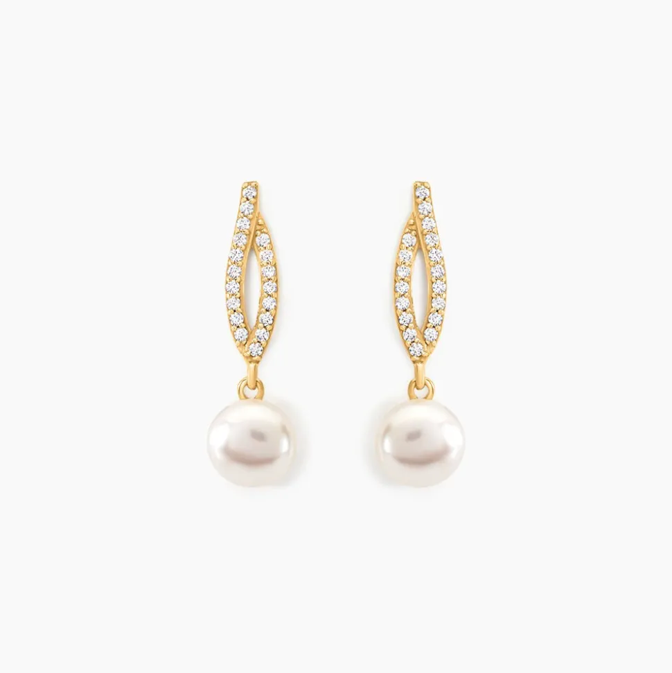 Boucles D'oreilles Pendantes Tesnimae Or Jaune Oxyde Perle De Culture