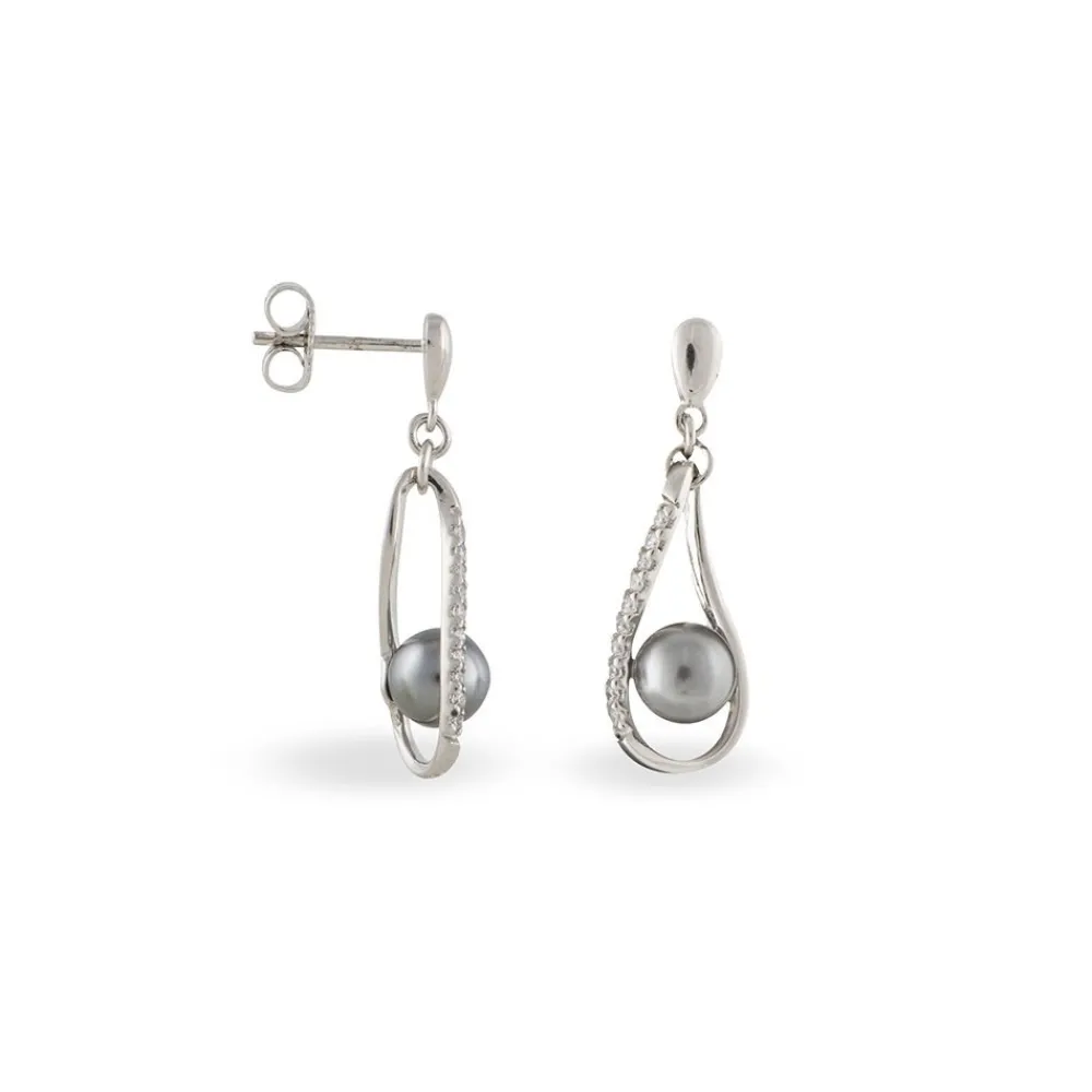 Boucles D'oreilles Pendantes Alexya Argent Perle D'imitation Et Oxyde|Marc Orian New