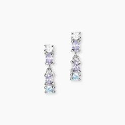 Boucles D'Oreilles Pendantes Dion Argent Blanc Oxyde De Zirconium