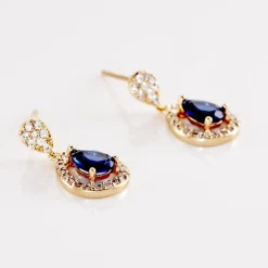 Boucles D'oreilles Pendantes Brigita Plaqué Or Pierre De Synthese|Marc Orian New
