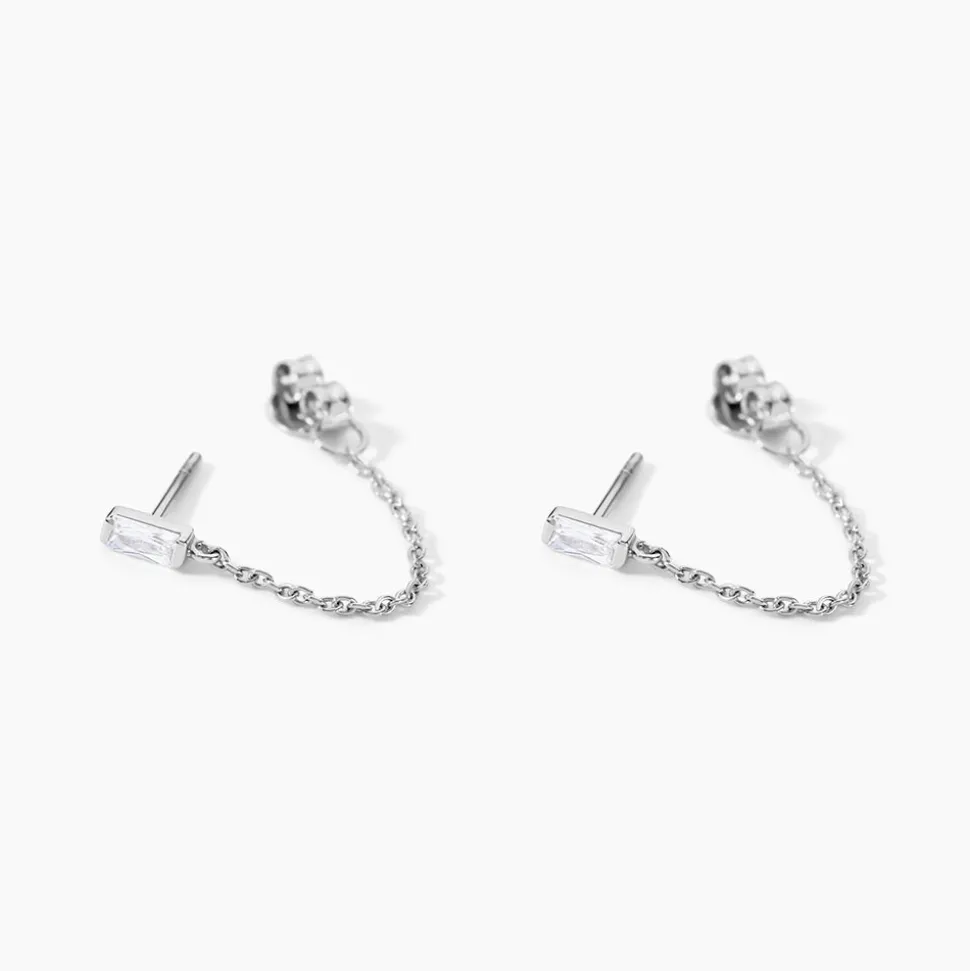 Boucles D'Oreilles Pendantes Manuelita Argent Blanc Oxyde De Zirconium