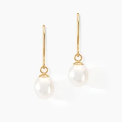 Boucles D'oreilles Pendantes Baroque Or Jaune Perle De Culture