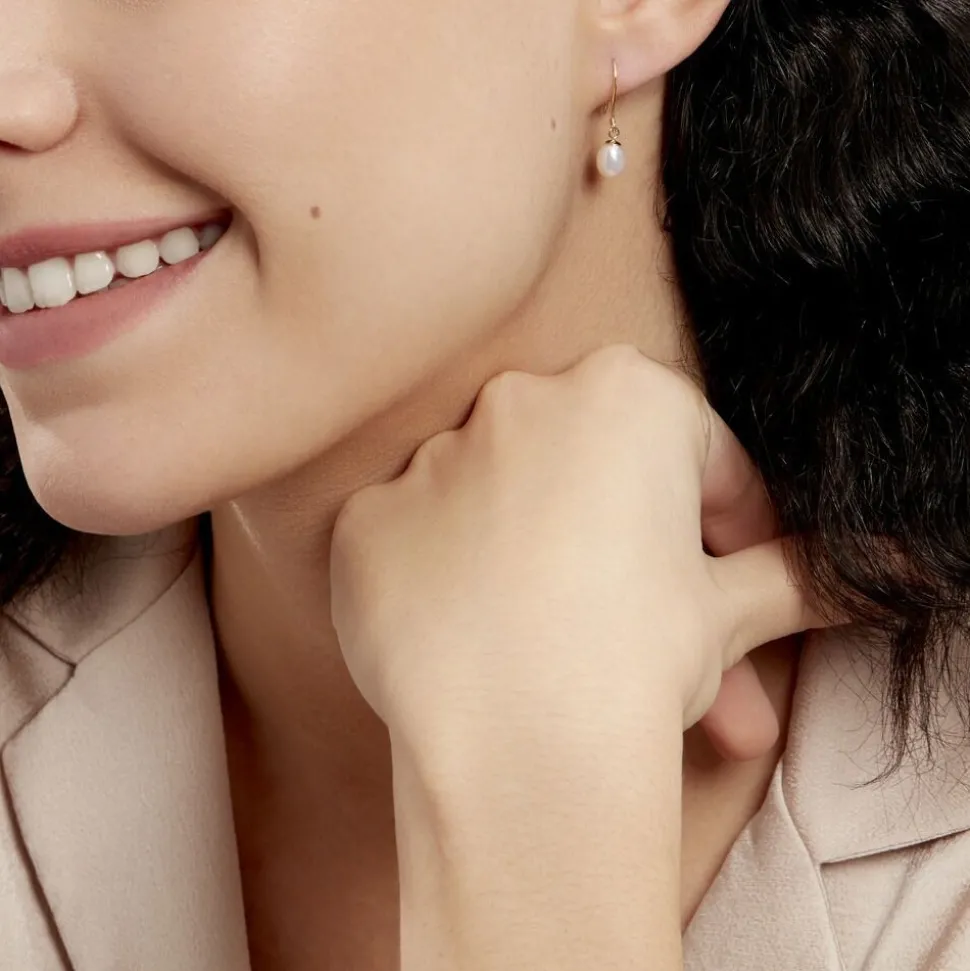 Boucles D'oreilles Pendantes Baroque Or Jaune Perle De Culture