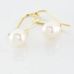 Boucles D'oreilles Pendantes Baroque Or Jaune Perle De Culture