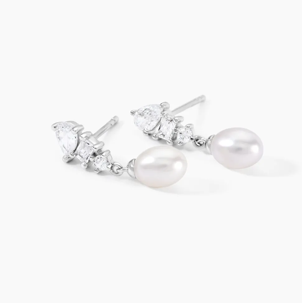 Boucles D'Oreilles Pendantes Elea Argent Blanc Perle De Culture Oxyde De Zirconium