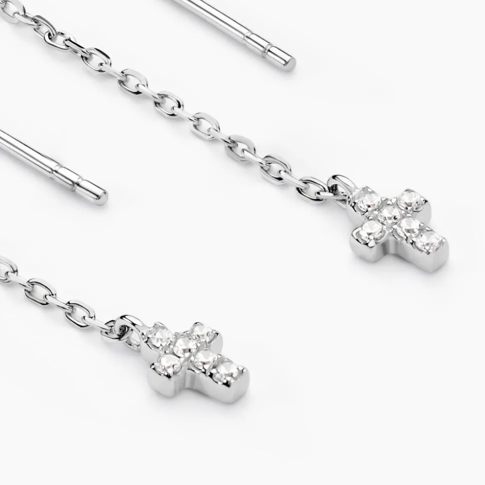 Boucles D'oreilles Pendantes Siem Argent Blanc Oxyde De Zirconium