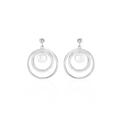 Boucles D'oreilles Pendantes Oksana Argent Perle De Culture Et Oxyde