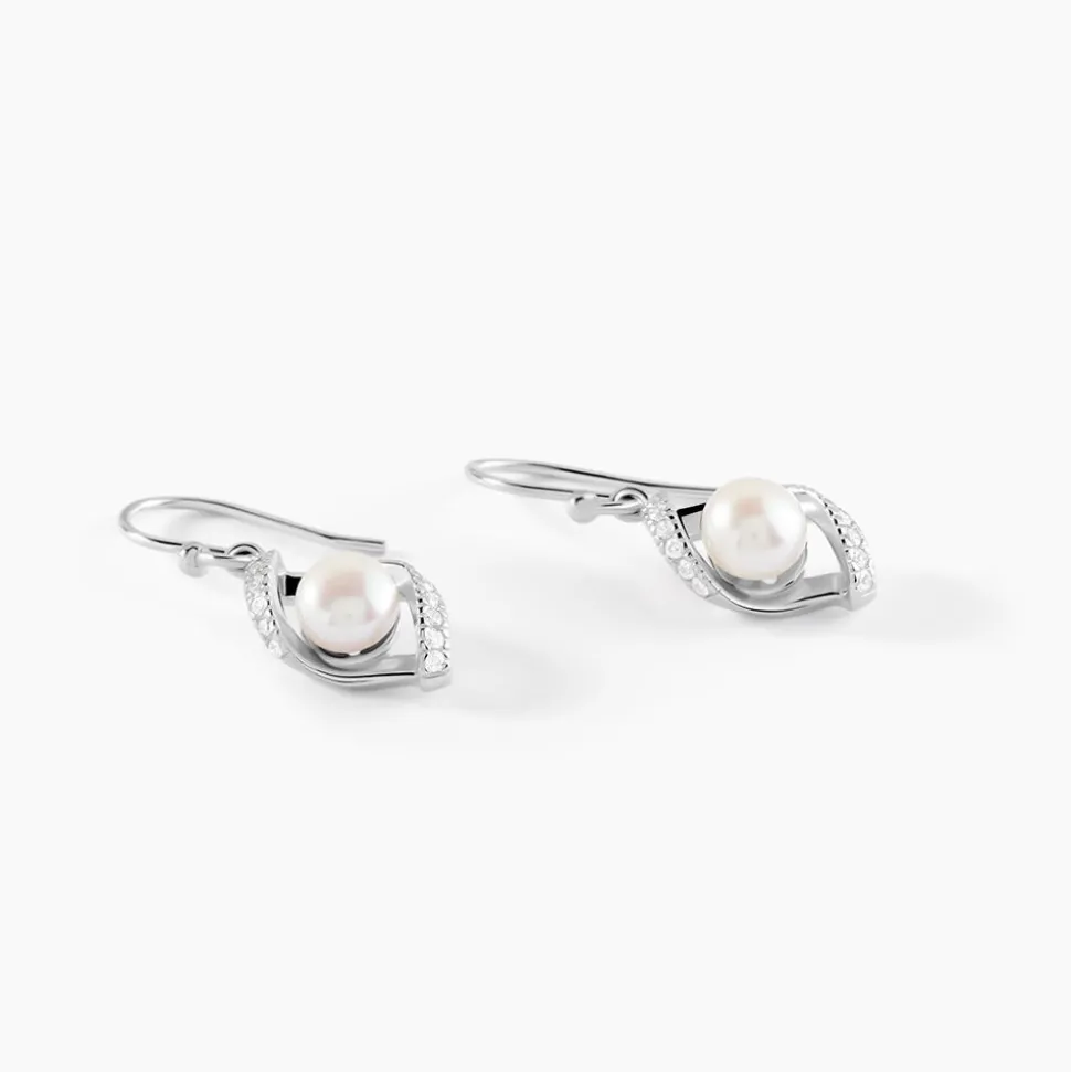 Boucles D'oreilles Pendantes Laurene Argent Perle De Culture Et Oxyde