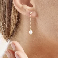 Boucles D'oreilles Pendantes Adriette Or Jaune Perle De Culture|Marc Orian Hot