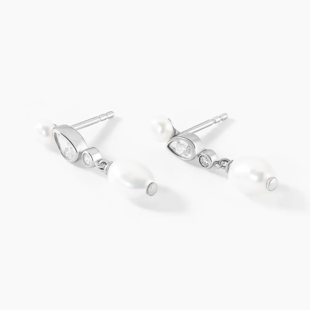 Boucles D'oreilles Pendantes Dua Argent Blanc Perle De Culture Oxyde|Marc Orian Sale