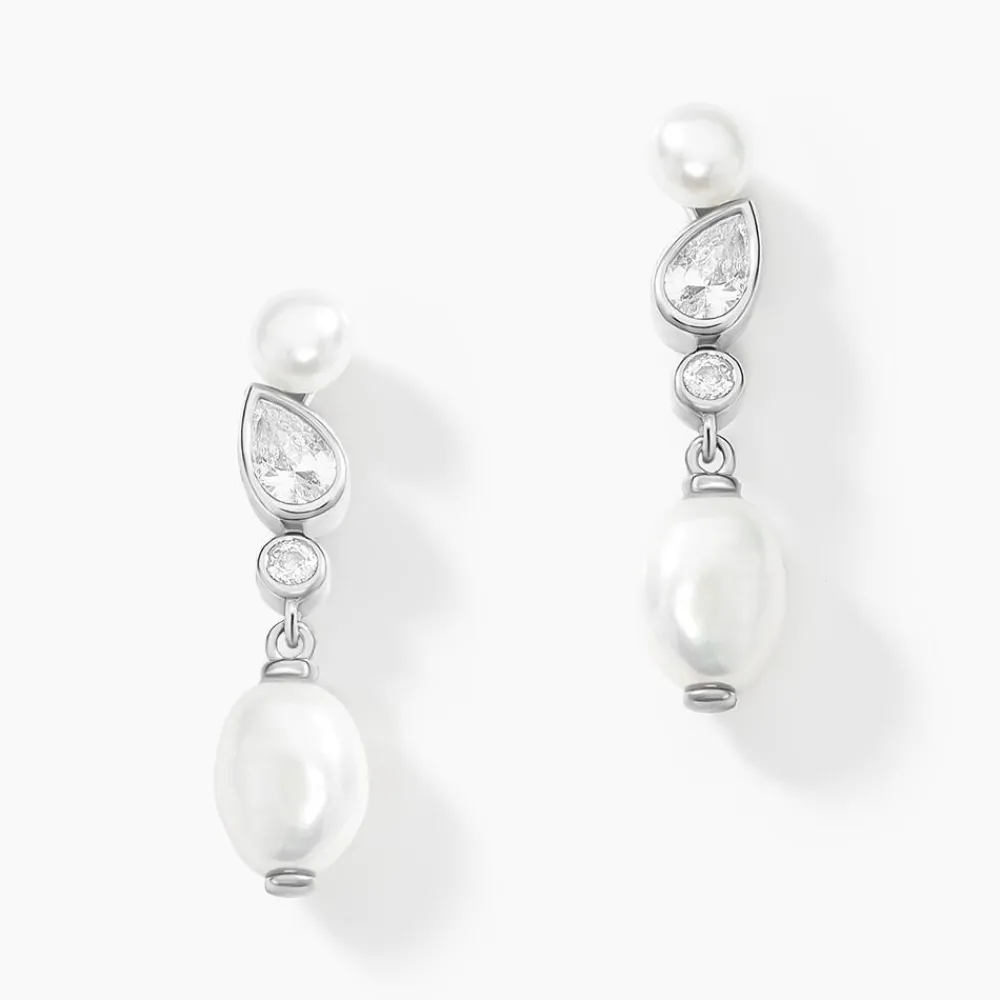 Boucles D'oreilles Pendantes Dua Argent Blanc Perle De Culture Oxyde|Marc Orian Sale