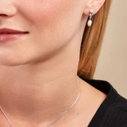 Boucles D'oreilles Pendantes Dua Argent Blanc Perle De Culture Oxyde|Marc Orian Sale