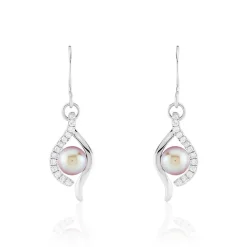 Boucles D'oreilles Pendantes Deniz Argent Perle De Culture Et Oxyde|Marc Orian New