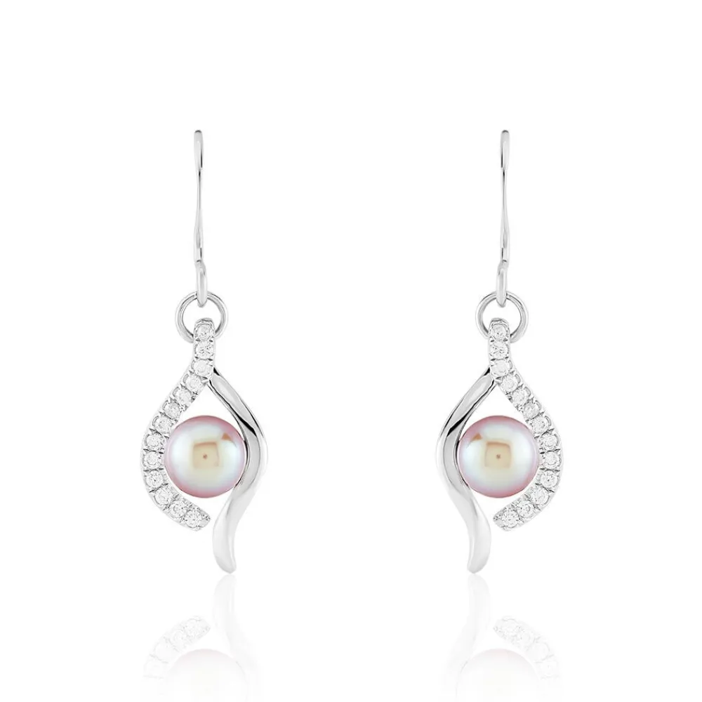 Boucles D'oreilles Pendantes Deniz Argent Perle De Culture Et Oxyde|Marc Orian New