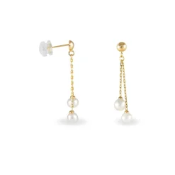 Boucles D'oreilles Pendantes Carrine 2 Fils Or Jaune Perle D'imitation|Marc Orian New