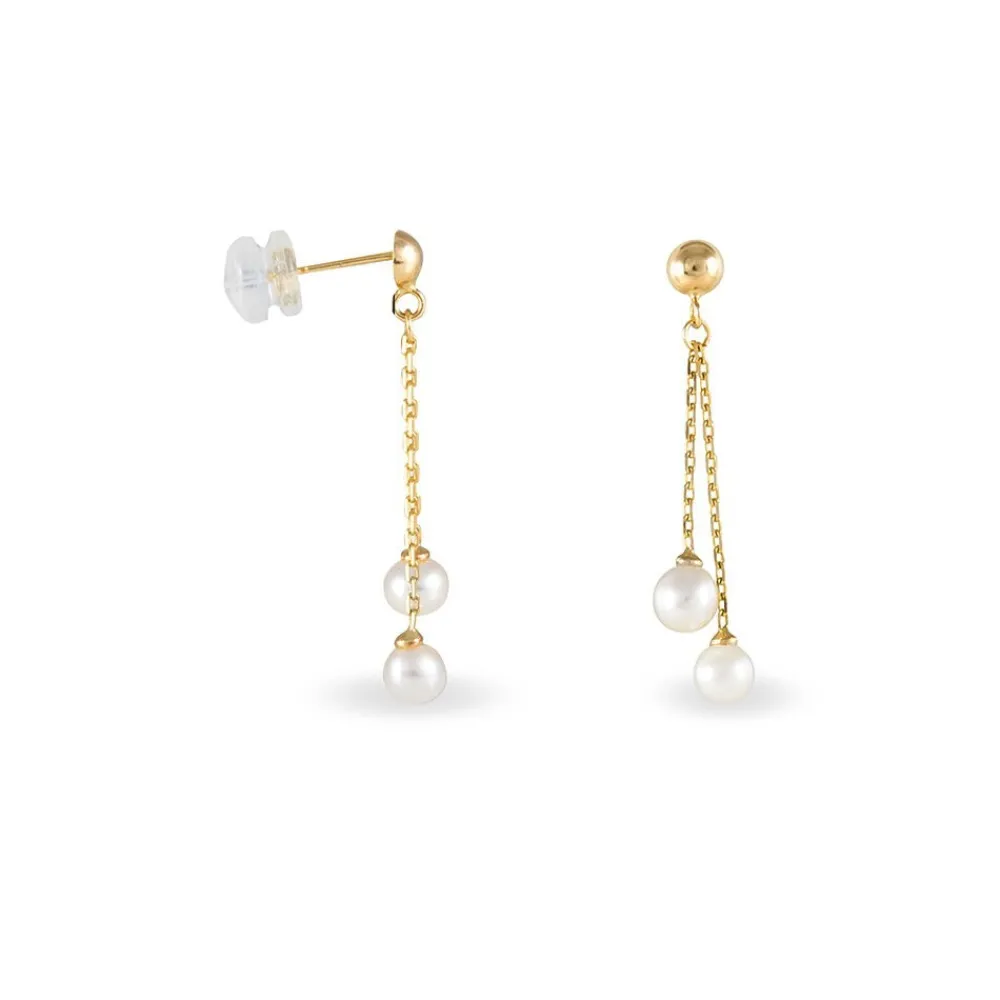 Boucles D'oreilles Pendantes Carrine 2 Fils Or Jaune Perle D'imitation|Marc Orian New