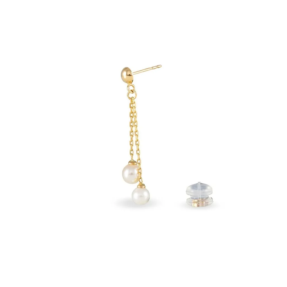Boucles D'oreilles Pendantes Carrine 2 Fils Or Jaune Perle D'imitation|Marc Orian New