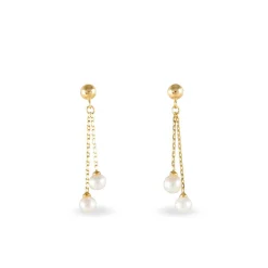 Boucles D'oreilles Pendantes Carrine 2 Fils Or Jaune Perle D'imitation|Marc Orian New