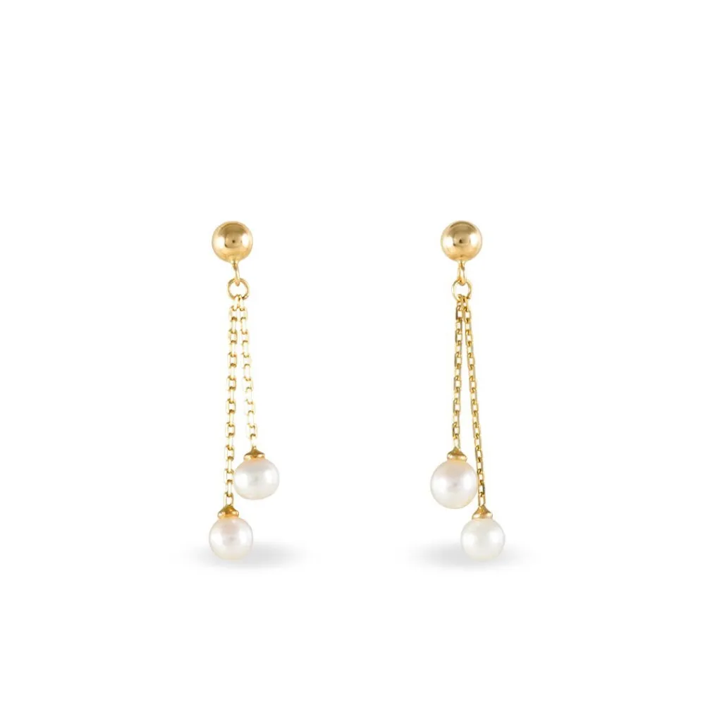 Boucles D'oreilles Pendantes Carrine 2 Fils Or Jaune Perle D'imitation|Marc Orian New