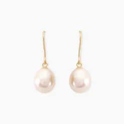 Boucles D'oreilles Pendantes Baroque Or Jaune Perle De Culture