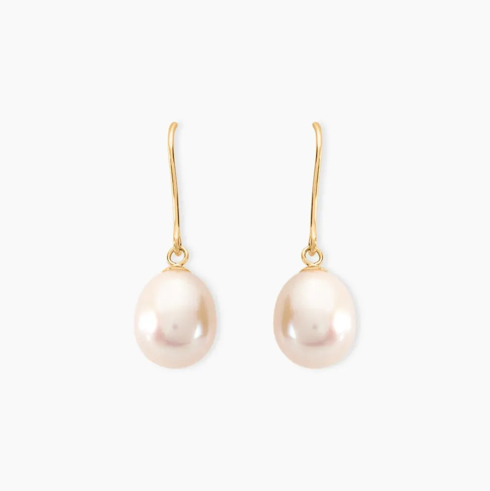 Boucles D'oreilles Pendantes Baroque Or Jaune Perle De Culture
