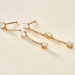 Boucles D'oreilles Pendantes Ethere Or Jaune Oxyde De Zirconium