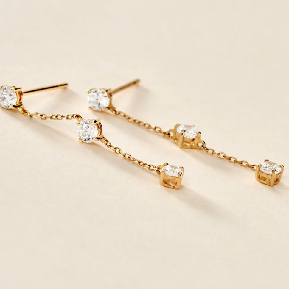 Boucles D'oreilles Pendantes Ethere Or Jaune Oxyde De Zirconium