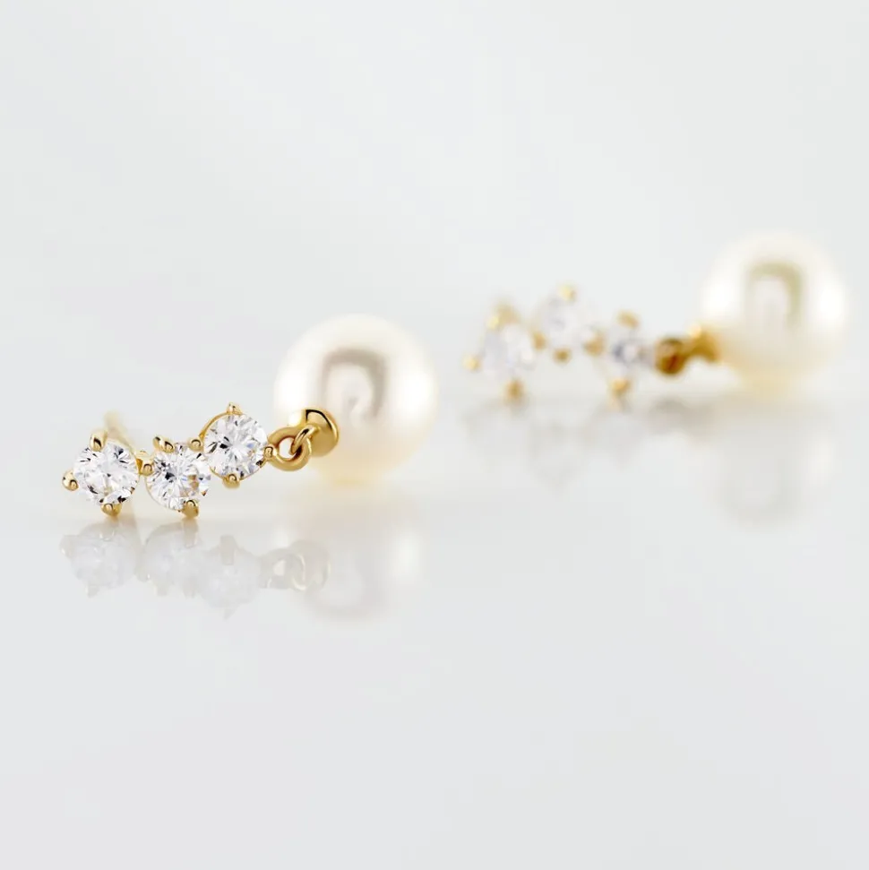 Boucles D'oreilles Pendantes Taiss Or Jaune Perle De Culture