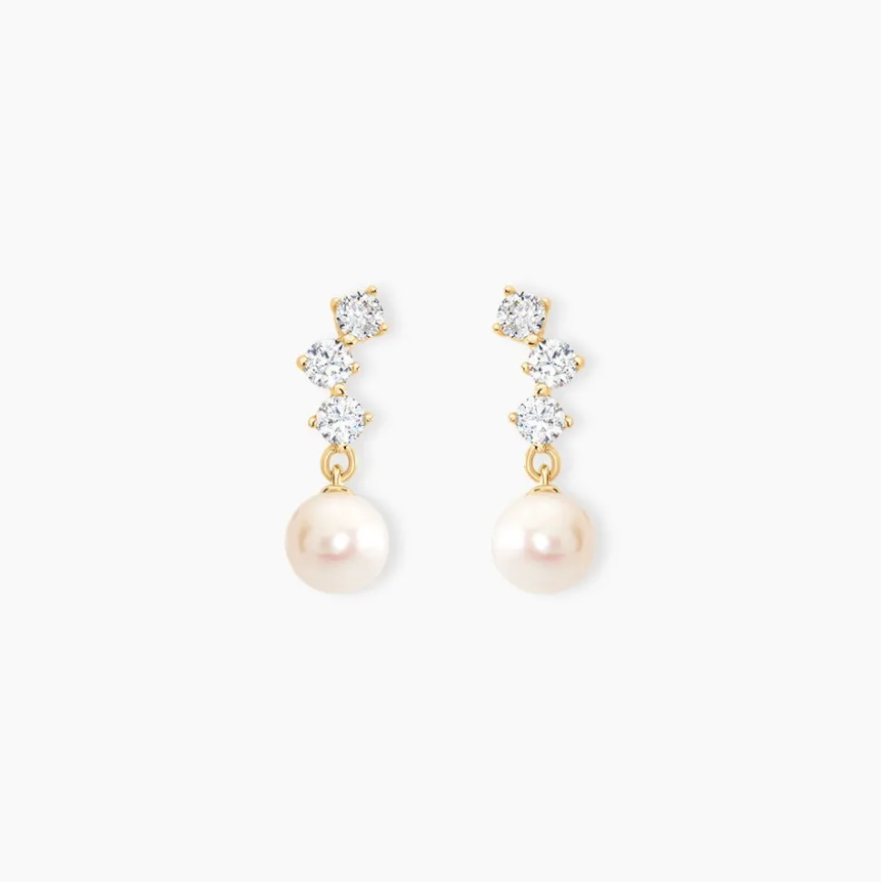 Boucles D'oreilles Pendantes Taiss Or Jaune Perle De Culture