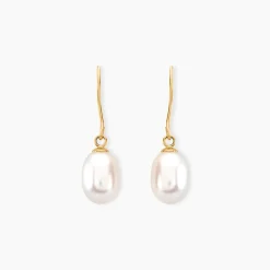 Boucles D'oreilles Pendantes Baroque Or Jaune Perle De Culture