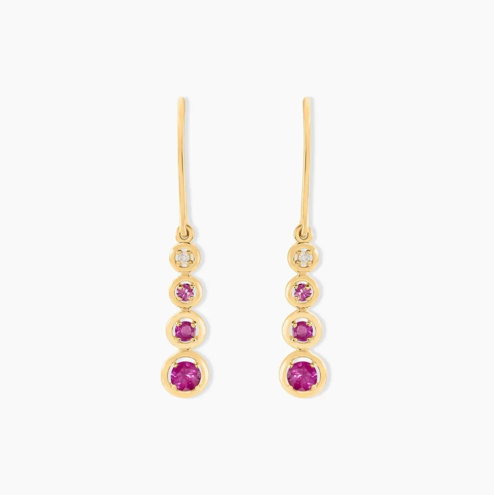 Boucles D'oreilles Pendantes Josephine Or Jaune Rubis