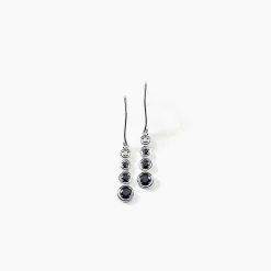Boucles D'oreilles Pendantes Josephine Or Blanc Saphir Et Diamant