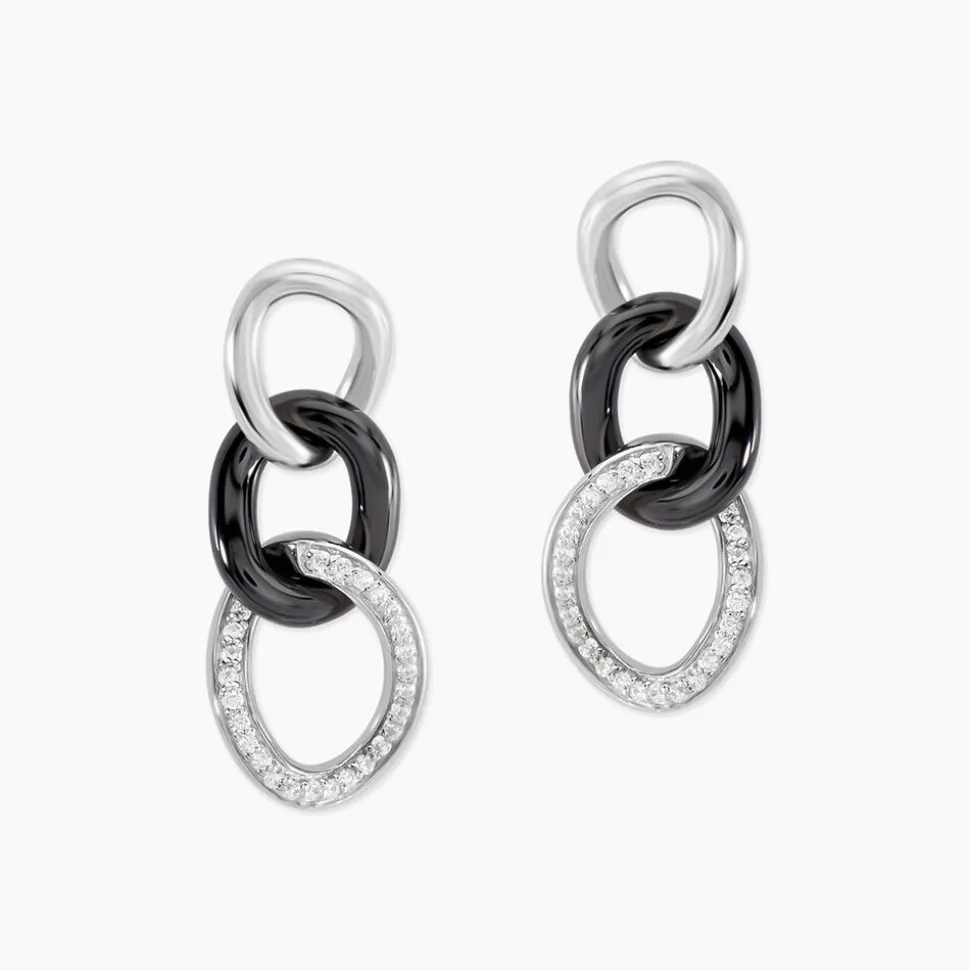 Boucles D'oreilles Pendantes Link Argent Blanc Céramique Et Oxyde