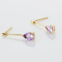 Boucles D'oreilles Pendantes Goutte Or Jaune Amethyste
