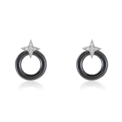 Boucles D'oreilles Pendantes Merelle Argent Blanc Céramique Oxyde