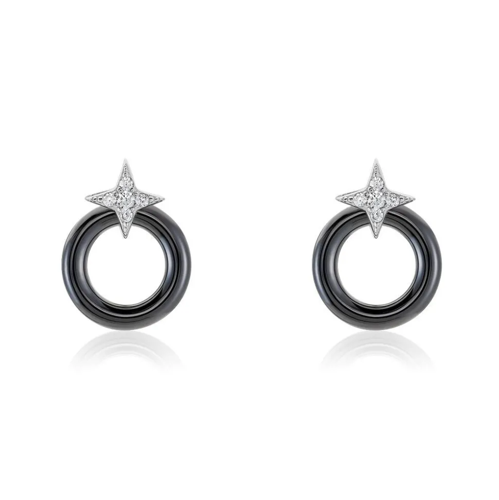 Boucles D'oreilles Pendantes Merelle Argent Blanc Céramique Oxyde