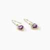 Boucles D'oreilles Pendantes Rosaline Or Jaune Amethyste Et Oxyde