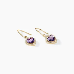 Boucles D'oreilles Pendantes Rosaline Or Jaune Amethyste Et Oxyde
