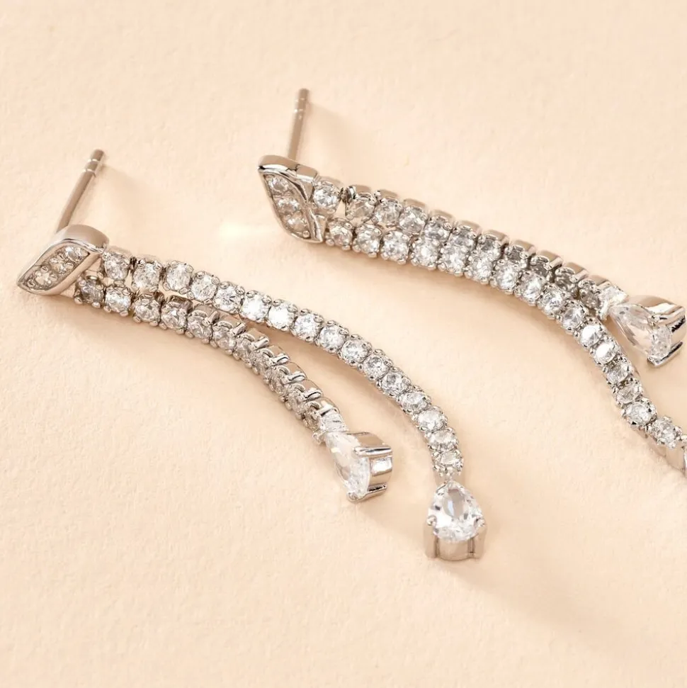 Boucles D'oreilles Pendantes Isalis Argent Blanc Oxyde De Zirconium