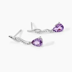 Boucles D'oreilles Pendantes Assaf Or Blanc Amethyste Et Oxyde